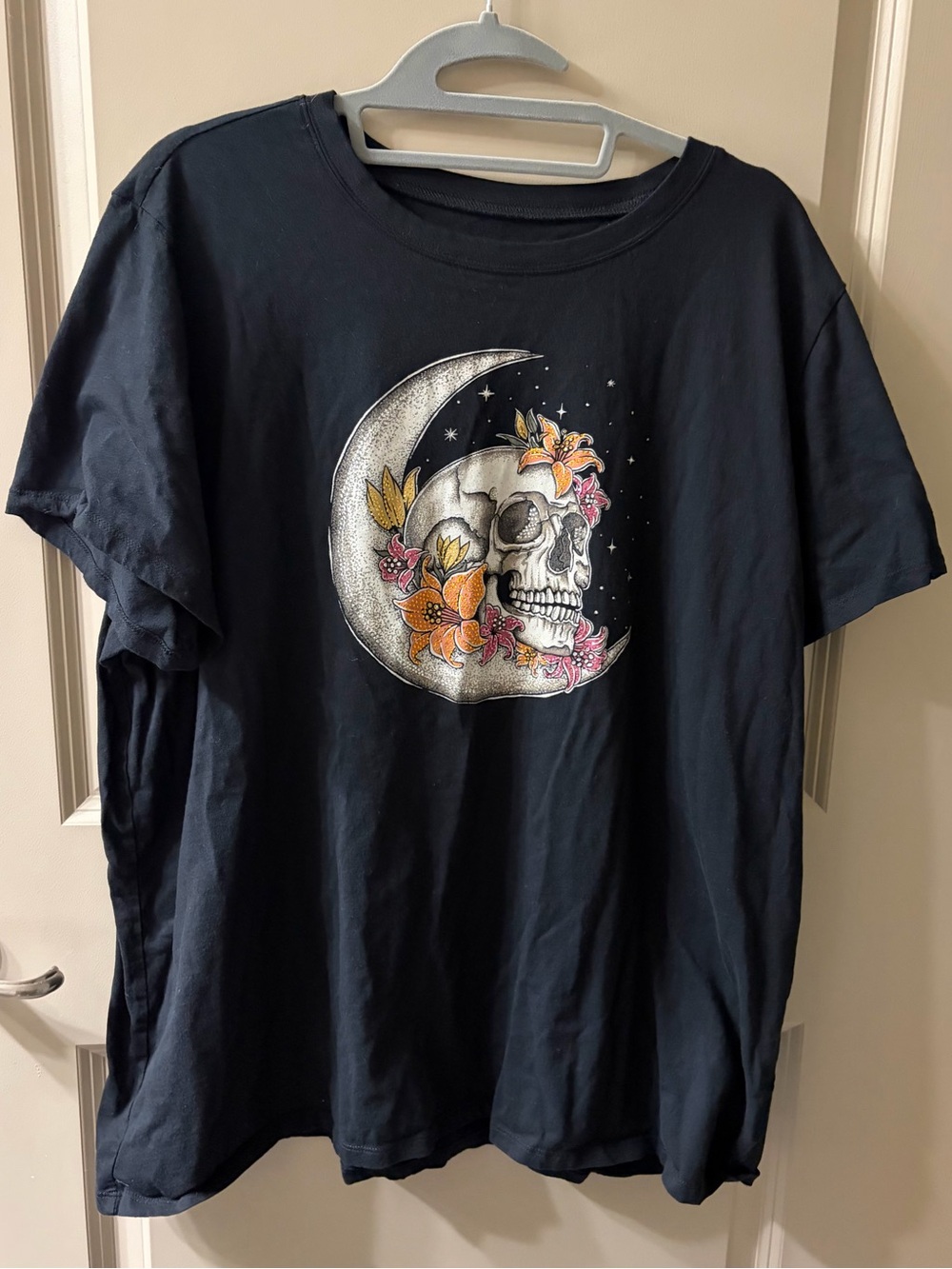 torrid Black Short-Sleeve Skull & Moon Graphic Tee with Orange and Pink Florals